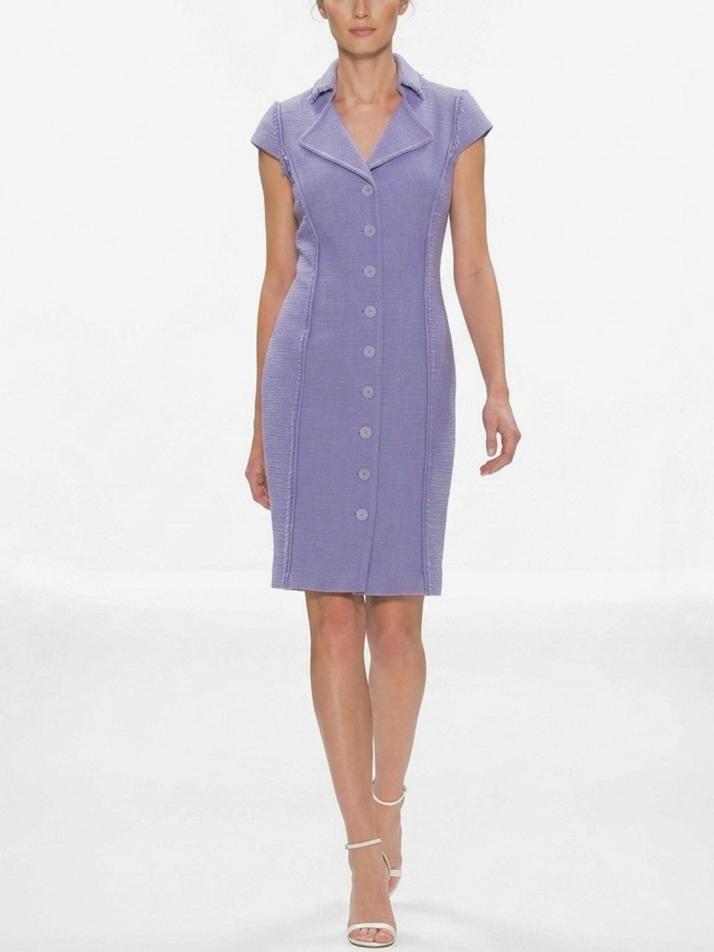 WORTH Lavender Pipeline Tweed Shirt Coat Dress Button Down Cap Sleeve NWT - 8